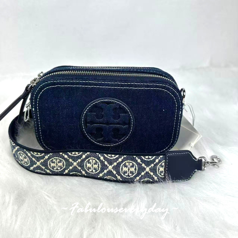 Tory Burch Mini Miller Denim Crossbody Bag Royal Navy 169246 NWT